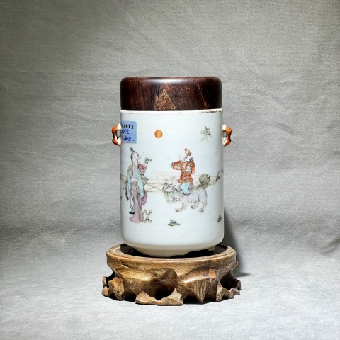 古玩陶瓷庫(kù)出 同治 細(xì)路粉彩騎獅童子蓋缸拍賣,當(dāng)前價(jià)格2680元