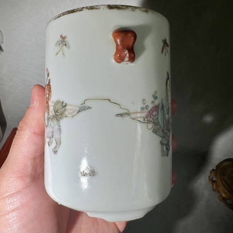 古玩陶瓷庫(kù)出 同治 細(xì)路粉彩騎獅童子蓋缸拍賣,當(dāng)前價(jià)格2680元