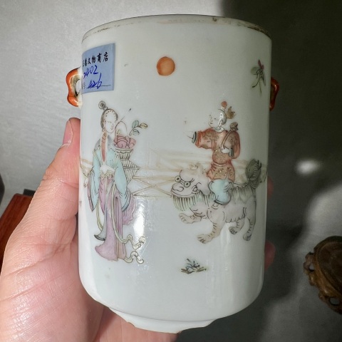 古玩陶瓷庫(kù)出 同治 細(xì)路粉彩騎獅童子蓋缸拍賣,當(dāng)前價(jià)格2680元