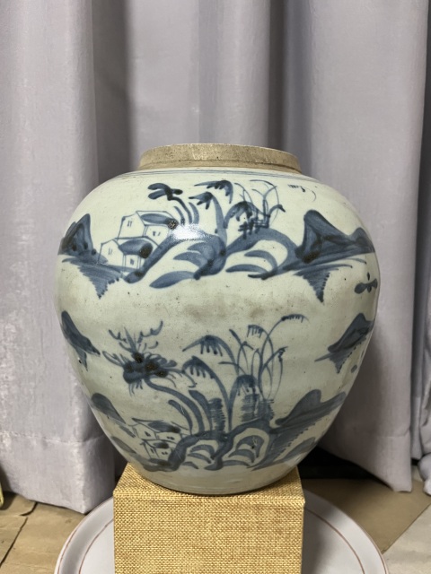 古玩陶瓷清早期青花山水人物紋蓋罐拍賣，當前價格1888元