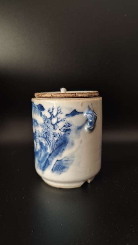 古玩陶瓷清晚期青花山水高士圖蓋盅拍賣,當(dāng)前價(jià)格780元