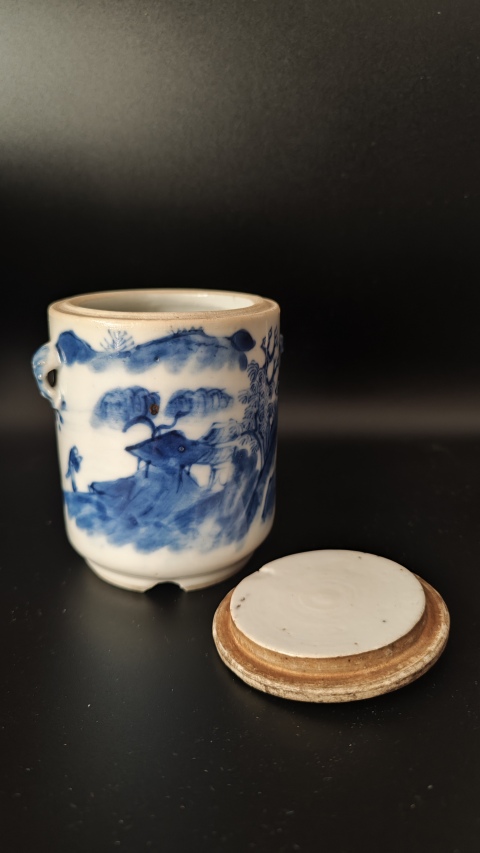 古玩陶瓷清晚期青花山水高士圖蓋盅拍賣,當(dāng)前價(jià)格780元