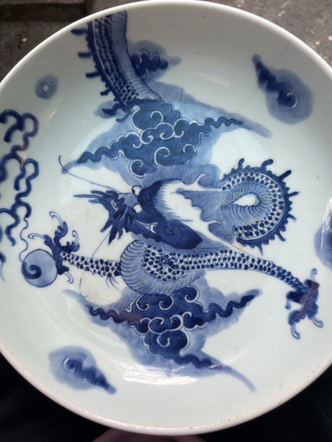 古玩陶瓷雍正過墻龍紋盤拍賣,當前價格6500元