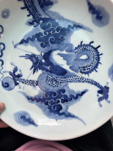 古玩陶瓷雍正過墻龍紋盤拍賣,當前價格6500元
