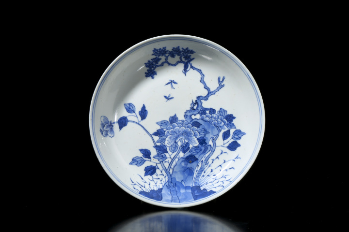 古玩陶瓷清末民初·青花富貴白頭圖盤拍賣,當前價格1668元