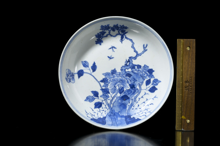 古玩陶瓷清末民初·青花富貴白頭圖盤拍賣,當前價格1668元