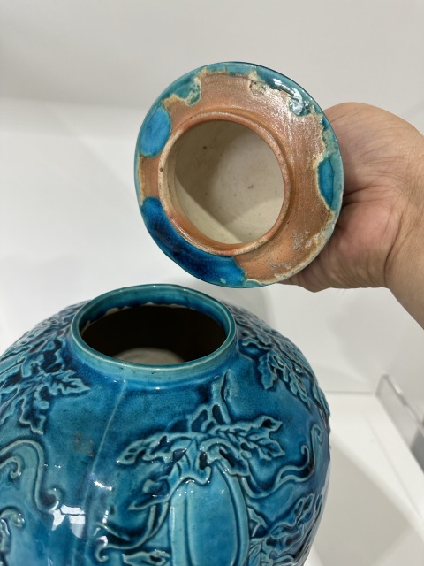 古玩陶瓷孔雀藍釉蓋罐拍賣，當前價格8888元