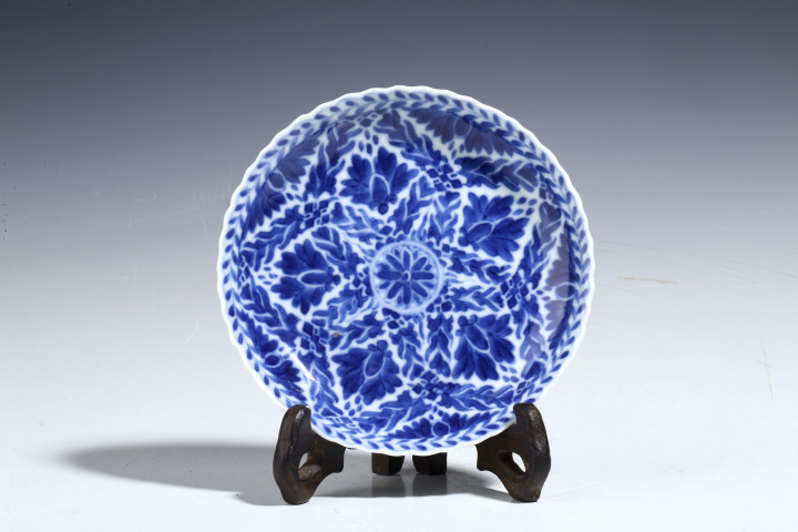 古玩陶瓷清晚·青花花卉紋花口杯碟一套拍賣，當前價格1900元