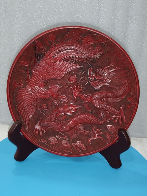古玩雜項剔紅龍鳳紋盤拍賣，當前價格1280元