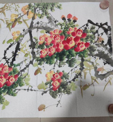 古玩字畫中美協會員名家曹珊珊 金雞鳴春帶合影拍賣，當前價格228元