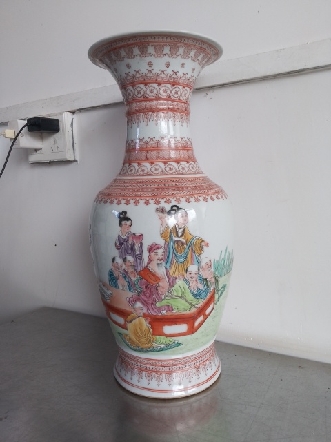 古玩陶瓷人物紋撇口觀音瓶拍賣，當前價格1280元