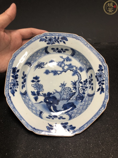 古玩陶瓷清康熙?青花鹿鶴同春圖八方盤(帶保真卡)拍賣,當(dāng)前價格1500元