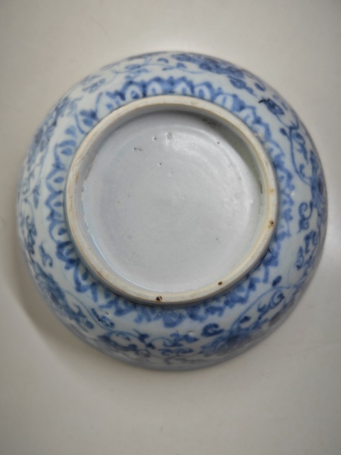 古玩陶瓷明空白期青花纏枝花卉紋洗拍賣,當前價格5432元