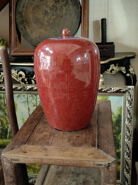 古玩陶瓷窯變紅釉冬瓜罐拍賣,當(dāng)前價格9800元