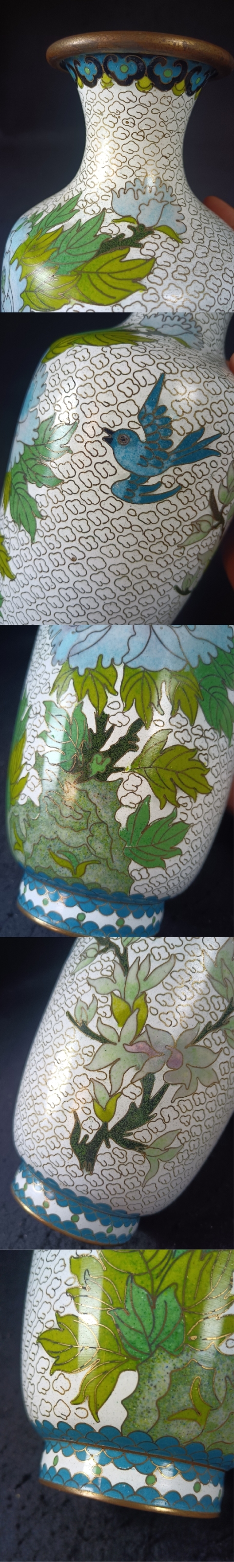 域鉴古玩】（全品）建国初期567景泰蓝鎏金厚胎美品花鸟纹大赏瓶