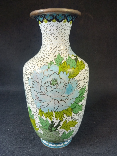 域鉴古玩】（全品）建国初期567景泰蓝鎏金厚胎美品花鸟纹大赏瓶