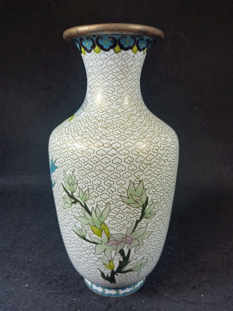 域鉴古玩】（全品）建国初期567景泰蓝鎏金厚胎美品花鸟纹大赏瓶
