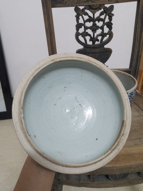 古玩陶瓷清三代青花鳳眼蓋缸拍賣，當前價格2000元