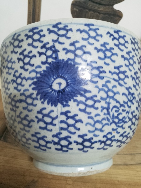 古玩陶瓷清三代青花鳳眼蓋缸拍賣，當前價格2000元