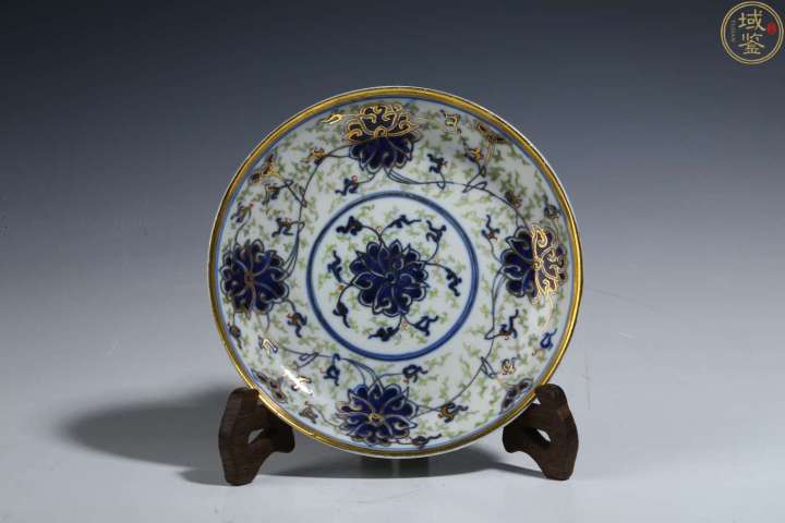古玩陶瓷大清宣統(tǒng)年製官窯本朝款青花加彩描金纏枝紋盤(pán)拍賣(mài)，當(dāng)前價(jià)格5980元