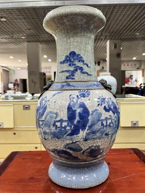 古玩陶瓷哥釉地鐵銹釉青花瓶拍賣，當前價格9500元