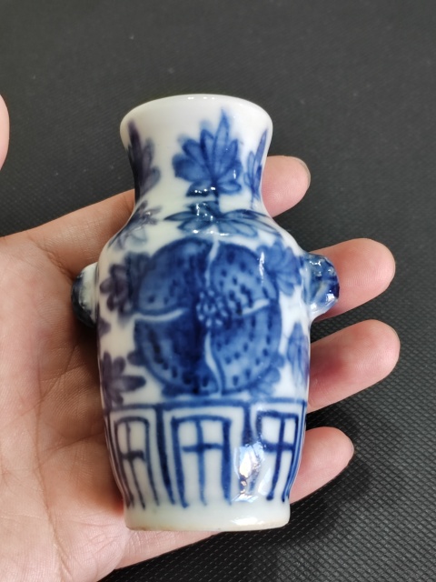 古玩陶瓷清·雙獸耳青花瓶·全品拍賣，當前價格1888元