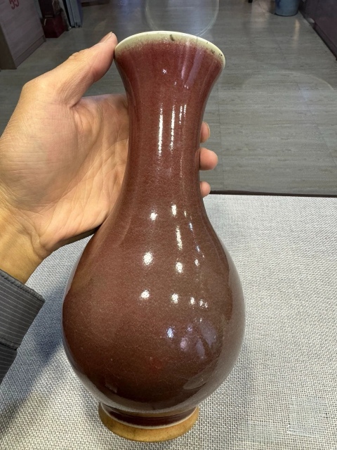 古玩陶瓷清中期郎紅釉撇口琵琶尊拍賣，當前價格3800元