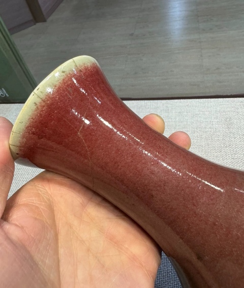 古玩陶瓷清中期郎紅釉撇口琵琶尊拍賣，當前價格3800元