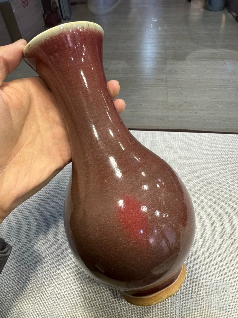 古玩陶瓷清中期郎紅釉撇口琵琶尊拍賣，當前價格3800元