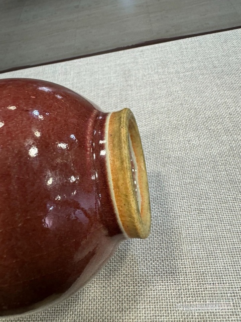 古玩陶瓷清中期郎紅釉撇口琵琶尊拍賣，當前價格3800元