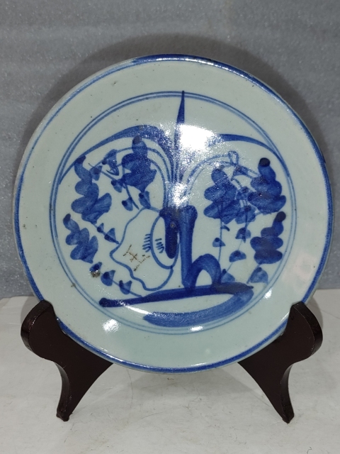 古玩陶瓷清中期青花花卉紋盤拍賣，當前價格248元