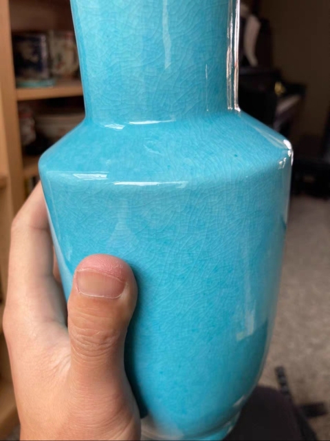古玩陶瓷孔雀藍釉棒槌瓶 賞瓶拍賣，當前價格5000元