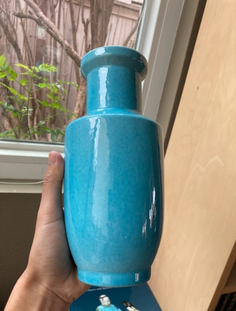 古玩陶瓷孔雀藍釉棒槌瓶 賞瓶拍賣，當前價格5000元