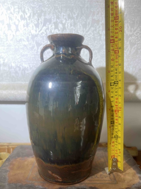古玩陶瓷保真卡清代 磁州窯 窯變褐釉雙系瓶拍賣,當前價格820元