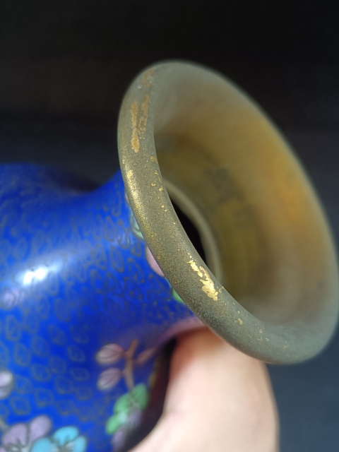 古玩雜項（全品）建國初期567景泰藍鎏金厚胎美品花鳥紋大賞瓶拍賣，當前價格398元