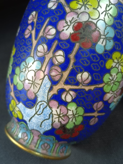 古玩雜項（全品）建國初期567景泰藍鎏金厚胎美品花鳥紋大賞瓶拍賣，當前價格398元