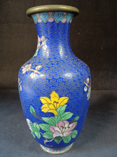 古玩雜項（全品）建國初期567景泰藍鎏金厚胎美品花鳥紋大賞瓶拍賣，當前價格398元