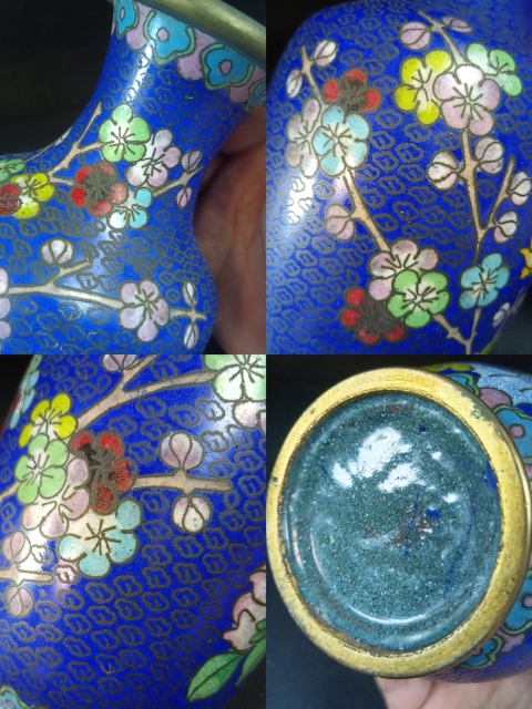 古玩雜項（全品）建國初期567景泰藍鎏金厚胎美品花鳥紋大賞瓶拍賣，當前價格398元