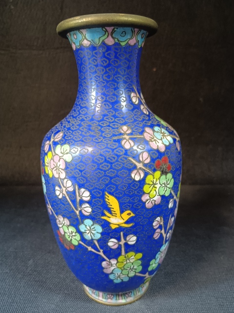 古玩雜項（全品）建國初期567景泰藍鎏金厚胎美品花鳥紋大賞瓶拍賣，當前價格398元