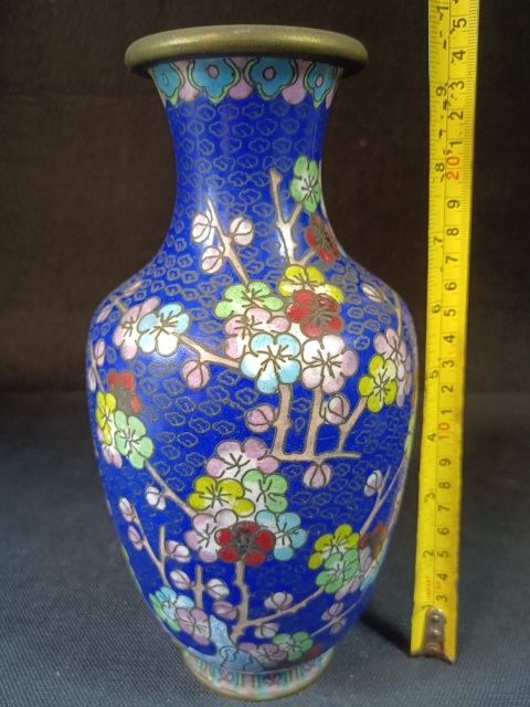 古玩雜項（全品）建國初期567景泰藍鎏金厚胎美品花鳥紋大賞瓶拍賣，當前價格398元