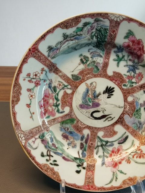古玩陶瓷雍正極品粉彩壽星圖折沿盤拍賣，當前價格1680元