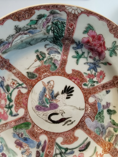 古玩陶瓷雍正極品粉彩壽星圖折沿盤拍賣，當前價格1680元