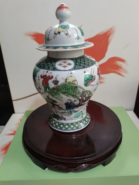 古玩陶瓷晚清五彩人物百子嬰戲圖紋將軍罐拍賣,當前價格15800元