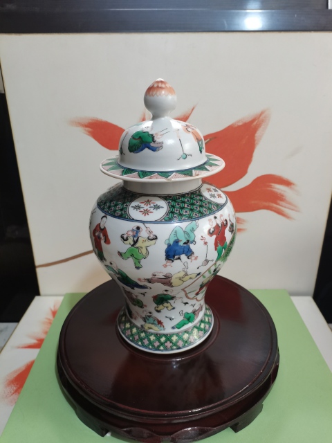 古玩陶瓷晚清五彩人物百子嬰戲圖紋將軍罐拍賣,當前價格15800元