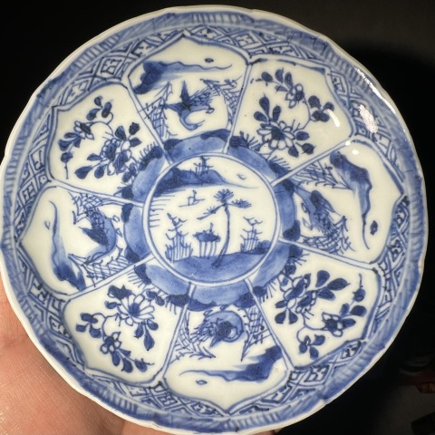 古玩陶瓷清康雍 青花蘆雁人物山水茶杯碟 一套拍賣，當前價格1350元