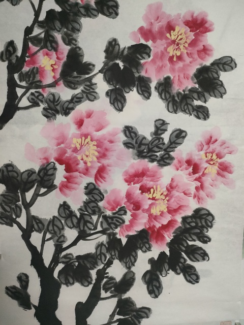古玩字畫大紅袍李增勇吉祥牡丹拍賣，當前價格880元