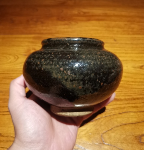 古玩陶瓷金元黑釉窯變鐵銹斑茶入拍賣,當前價格3600元