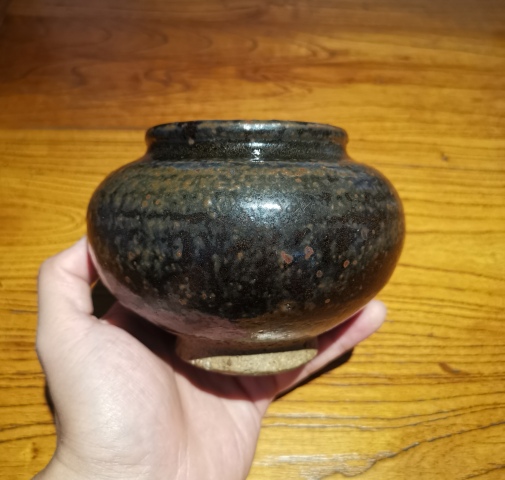 古玩陶瓷金元黑釉窯變鐵銹斑茶入拍賣,當前價格3600元