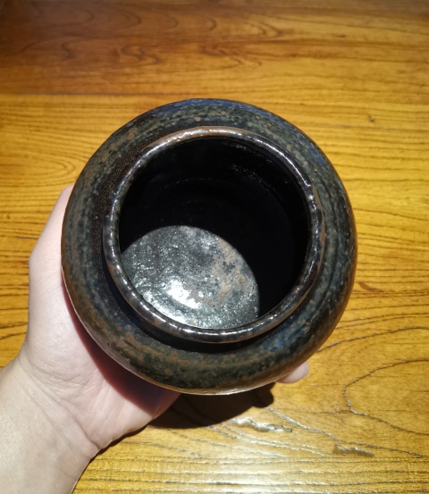 古玩陶瓷金元黑釉窯變鐵銹斑茶入拍賣,當前價格3600元