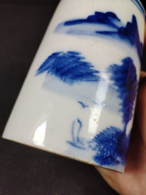 古玩陶瓷(全品)民國青花山水紋筆筒拍賣,當前價格550元
